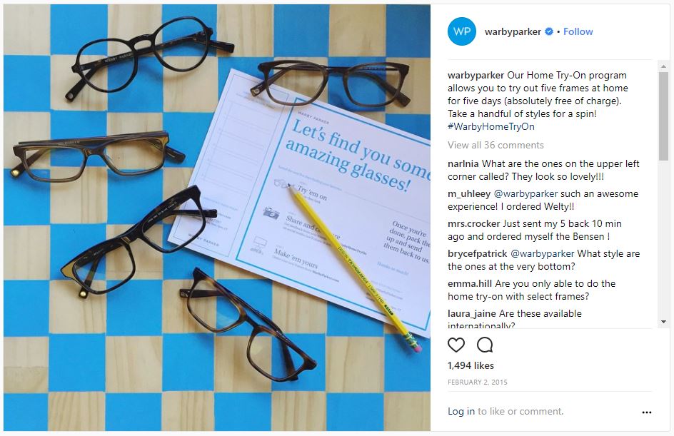 5 frames as part of Home try-on marketing campaign by Warby Parker