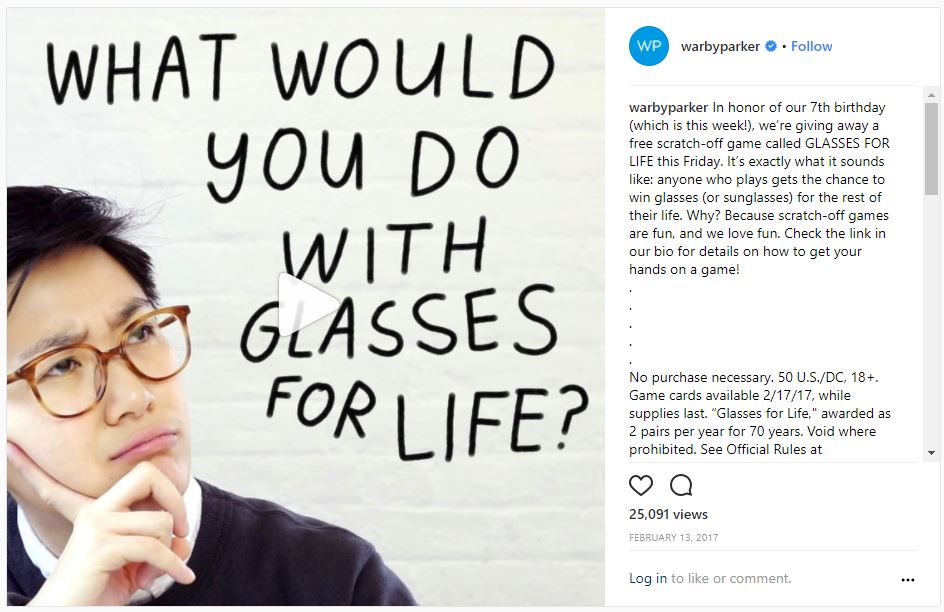 Glasses for Life Instagram promotion