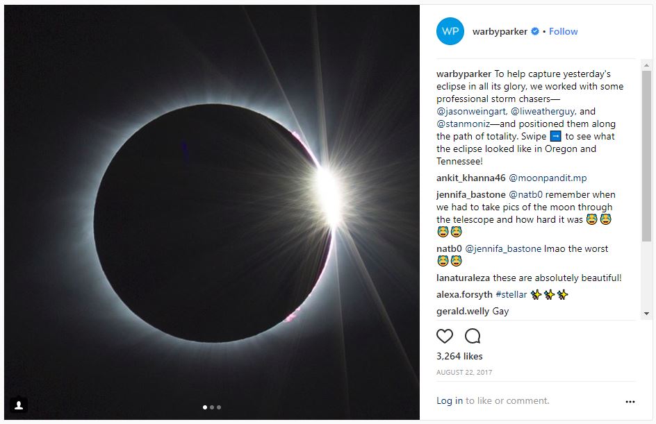 Solar Eclipse on Warby Parker's Instagram Feed