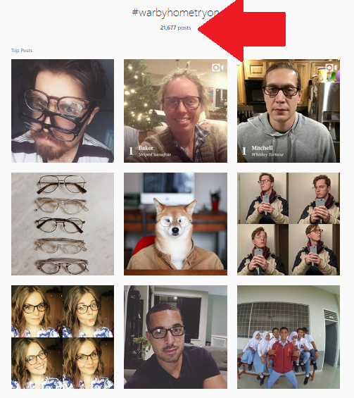 Warby Parker Instagram feed featuring customers trying on glasses