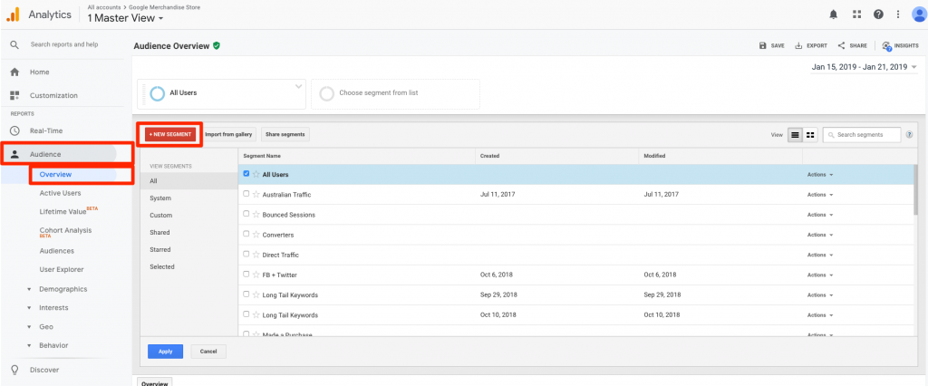 Google Analytics - Add Segment