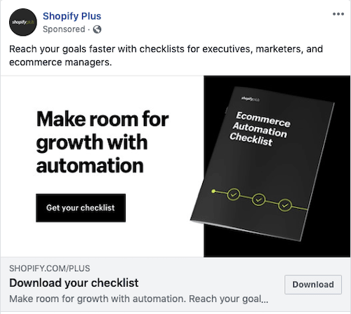 Shopify CTA Facebook Ad Example