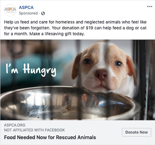 ASPCA Facebook Ad Example