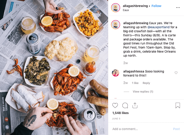 allagash brewing food and beer instagram marketing post